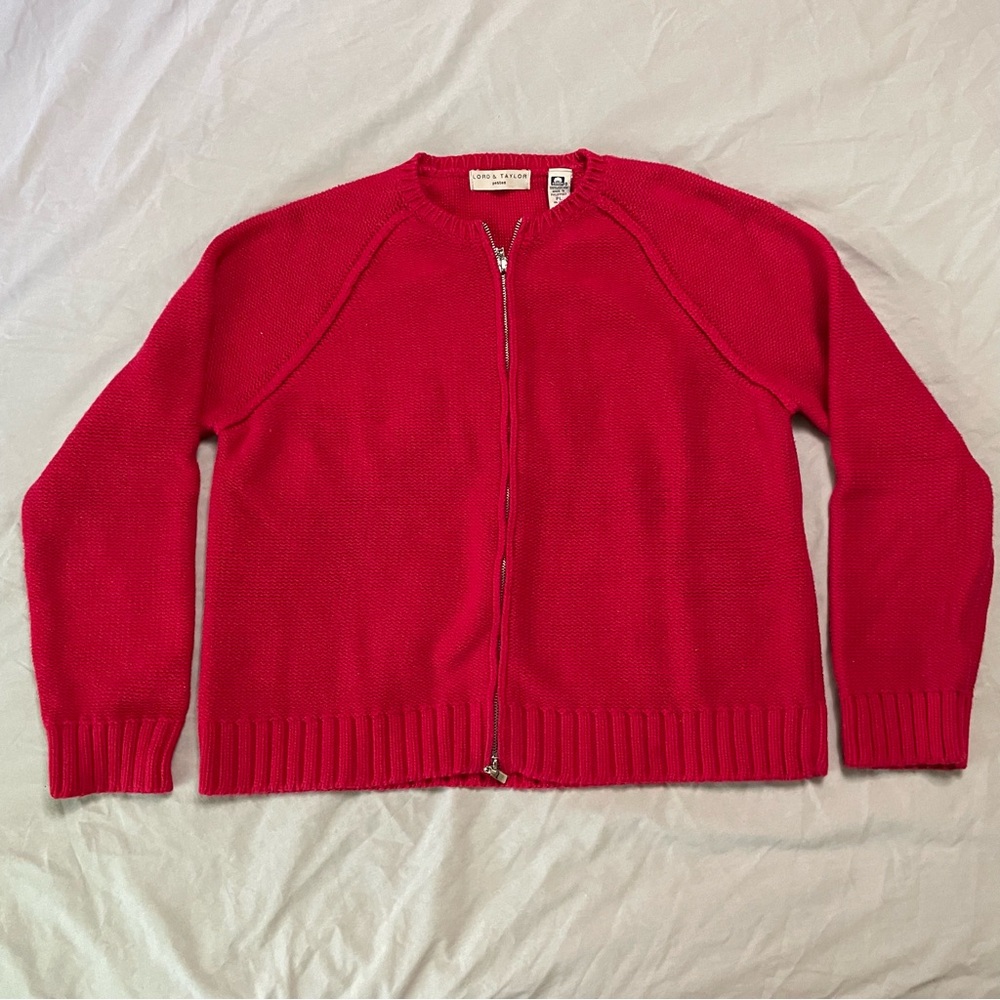 Lord & Taylor VINTAGE red zip-up sweater